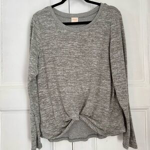 Jasmine & Ginger Grey Marled Twist Front Long Sleeve Top - Size L